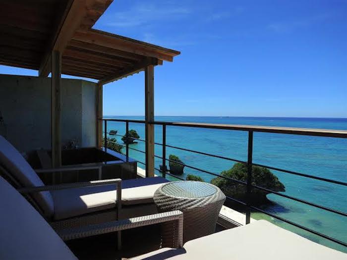 Sun loungers over looking the sea at Ritz Carlton