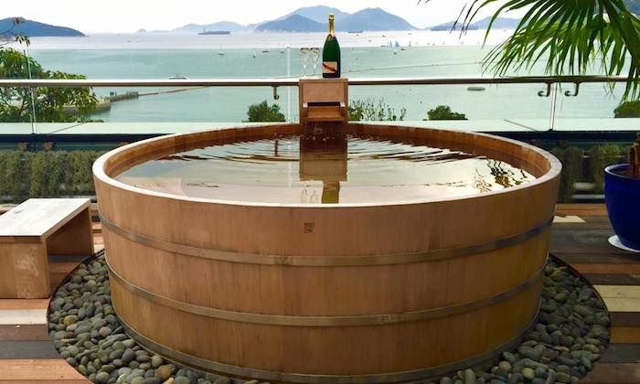 Rooftop bar Cabana: A wooden hot tub at Cabana Rooftop Bar Hong Kong