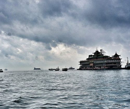 Jumbo floating restaurant on a stormy afternoon
