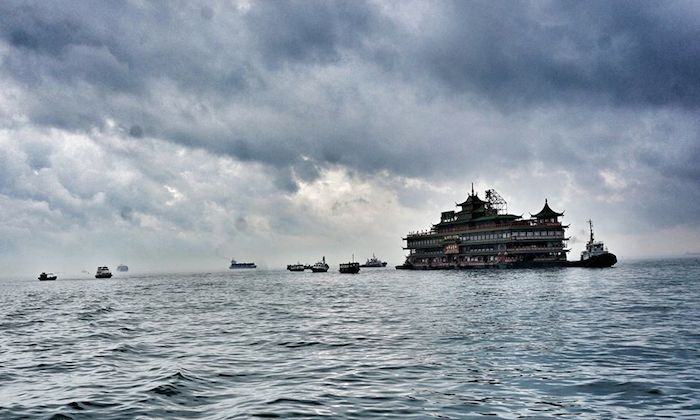 Jumbo floating restaurant on a stormy afternoon