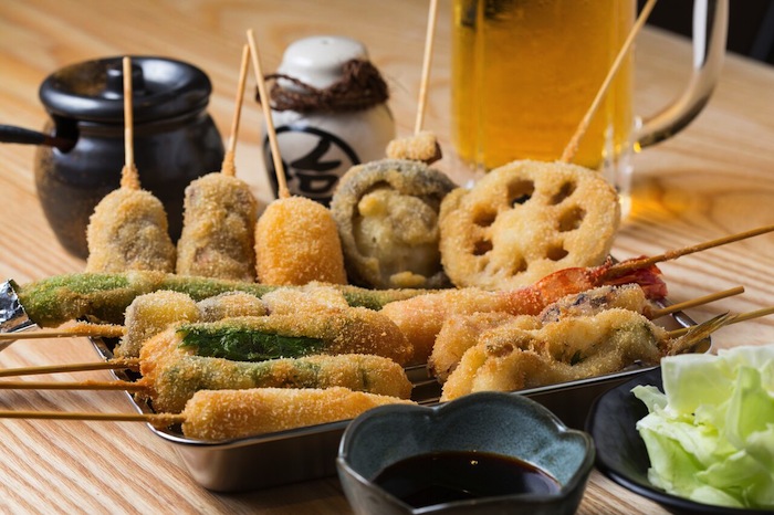 a selection of deep-friend skewers at jan jan kushikatsu