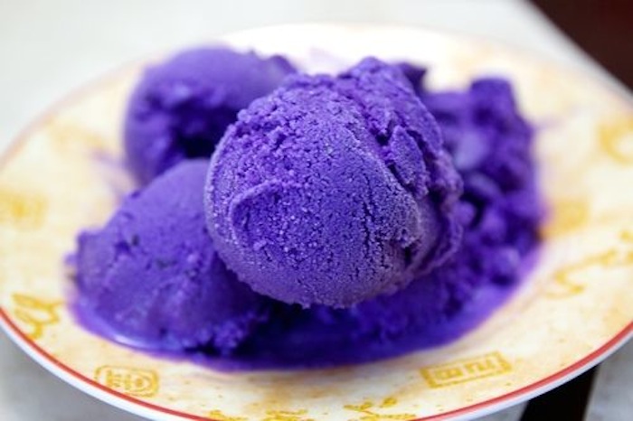 a bowl of purple sweet potato icecream