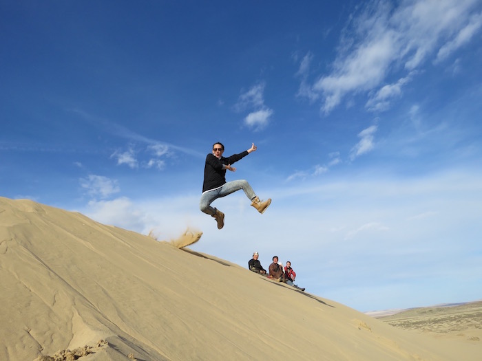 Jumping in the mongolian desert