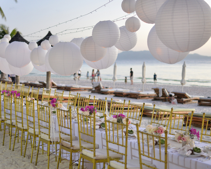 table place setting on the beach in boracay 