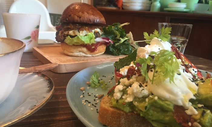 burger and avocado toast at the artisan garden cafe