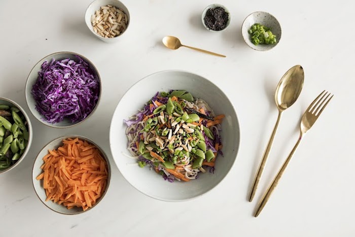 a spread of healthy food and salad