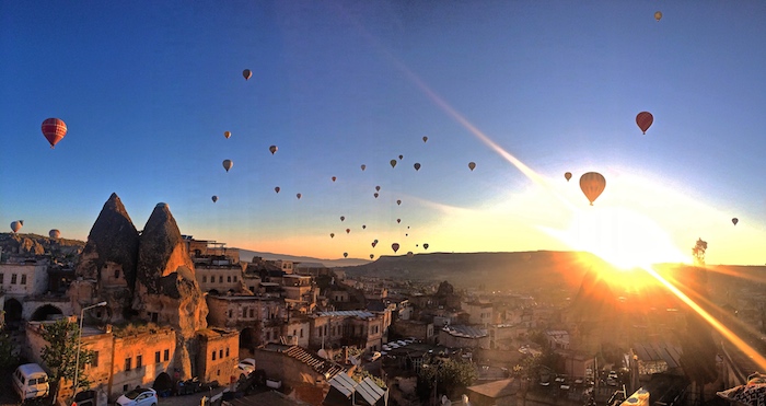 hot air balloons in the sky in cappadocia turkey