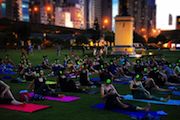 silent zumba class outdoors