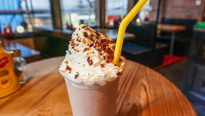 a peanut butter and chocolate milkshake