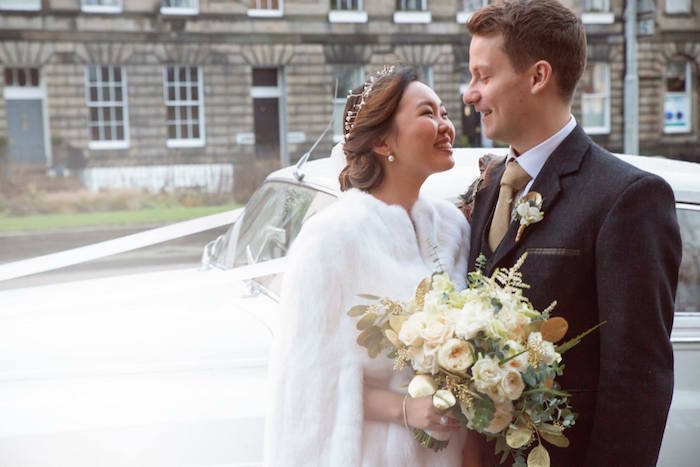 bride and groom in edinburgh