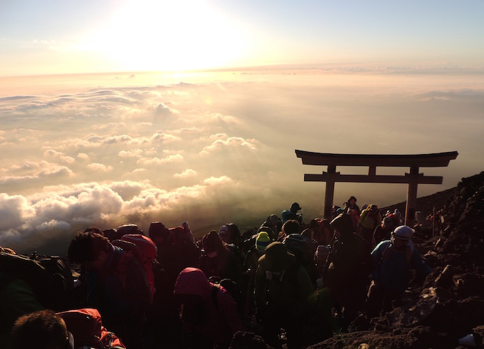 people at the summit of mount fuji