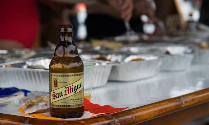 beer and buffet on a junk boat