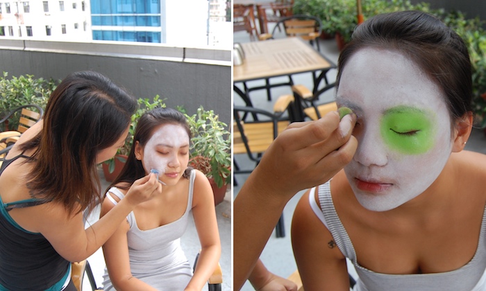 a collage of a girl getting her halloween makeup done