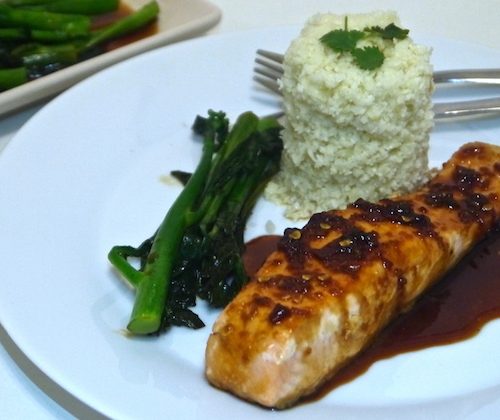 teriyaki salmon and cauliflower rice