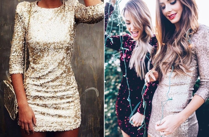 collage of girls in sequin dresses
