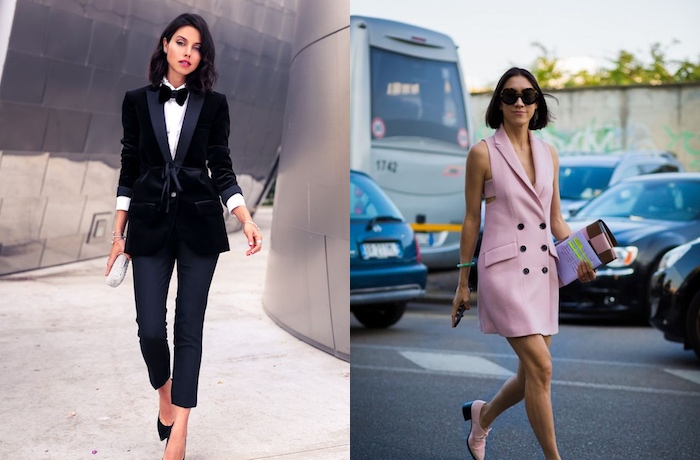 collage of women wearing suits