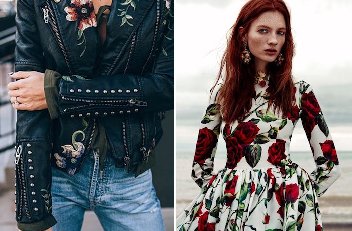 collage of women wearing winter florals