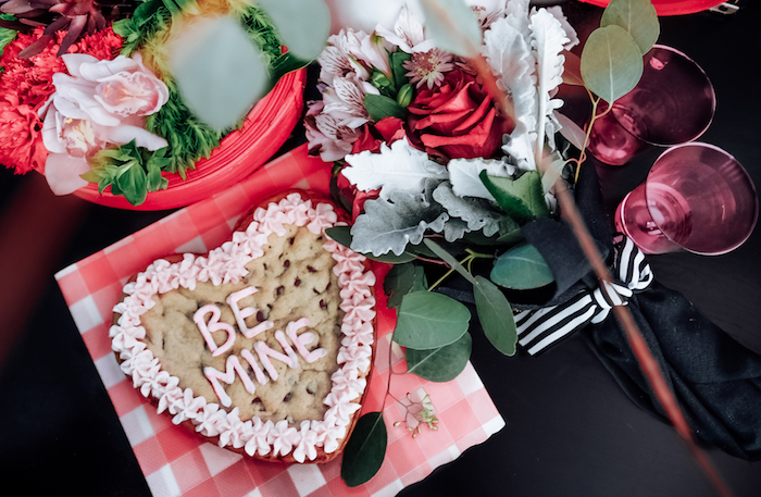 flowers and heart shaped cookie