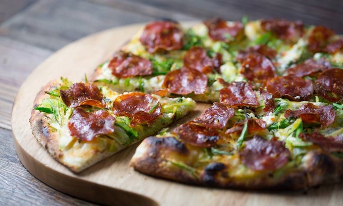 mercato broccoli and salami pizza