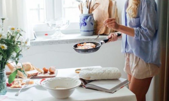 serving dinner from a pan