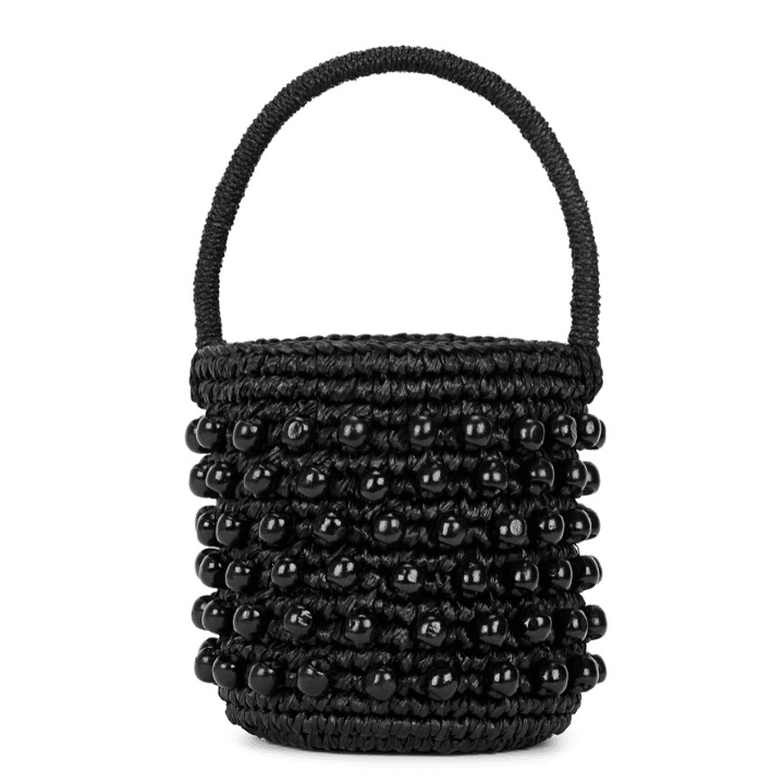 Sensi Studio, Black Beaded Straw Bucket Bag