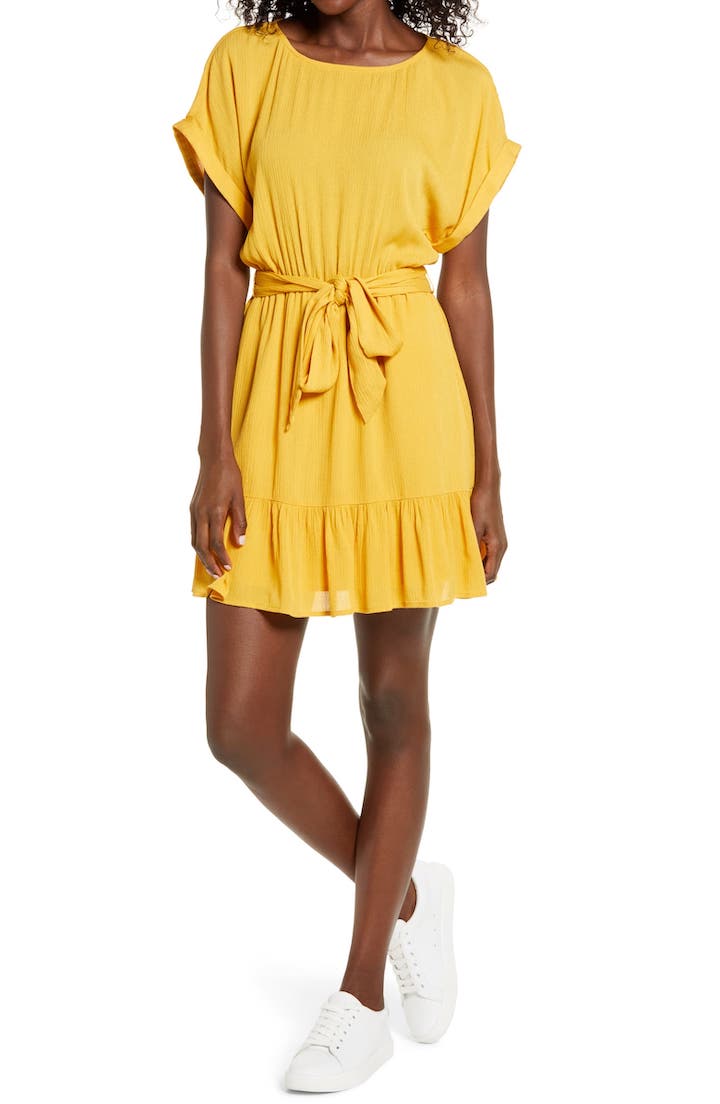 BB Dakota Belted Crinkle Woven Dress