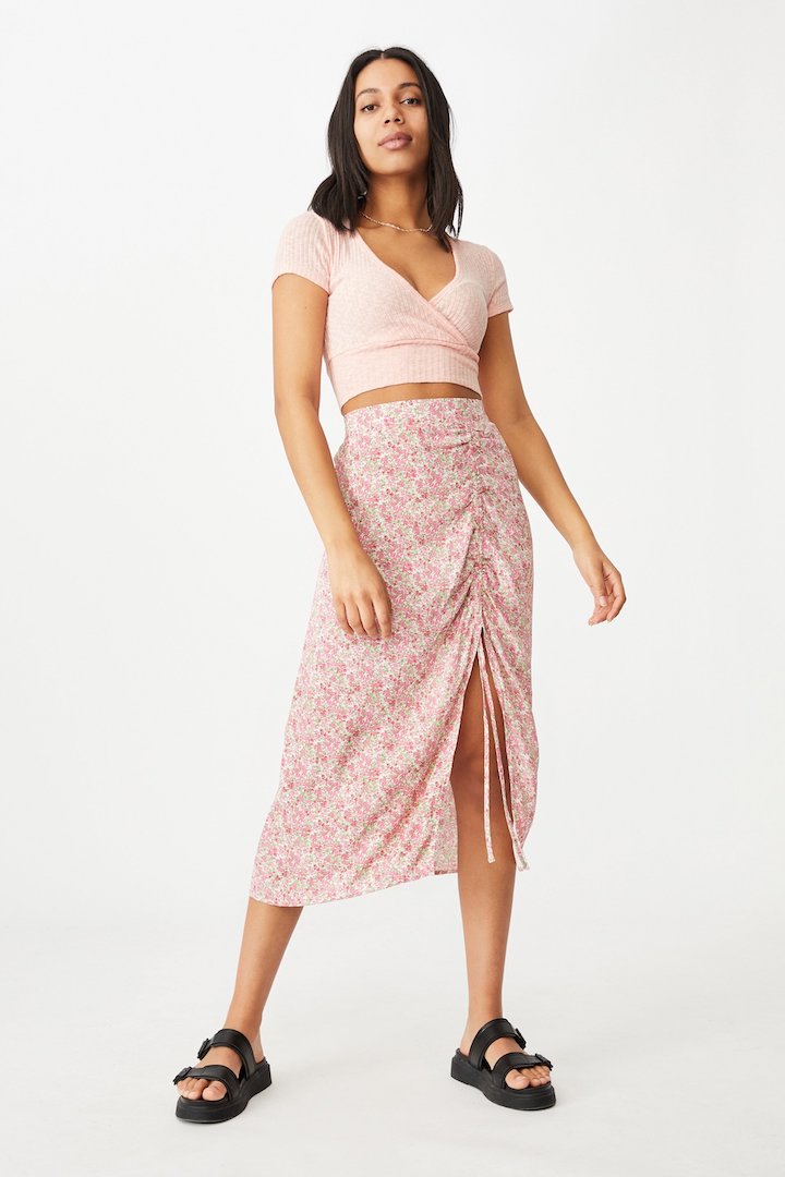Ruched Side Midi Skirt