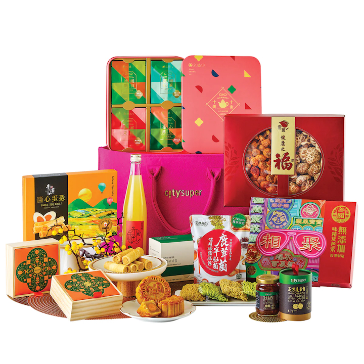 hong kong festive gift hampers holiday celebration baskets gourmet sweet mid autumn festival 2023 citysuper supermarket executive party noodles xo sauce mooncakes dried scallop salted egg yolk egg rolls