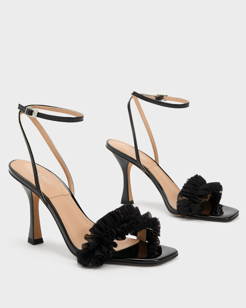 wedding guest outfit ideas hong kong fashion style different timeless classy charles keith patent leather ruffled mesh heeled sandals black