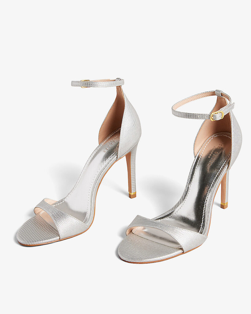 wedding guest outfit ideas hong kong fashion style spring day wedding black tie formal evening ted baker helmiam ankle strap heeled metallic leather sandals