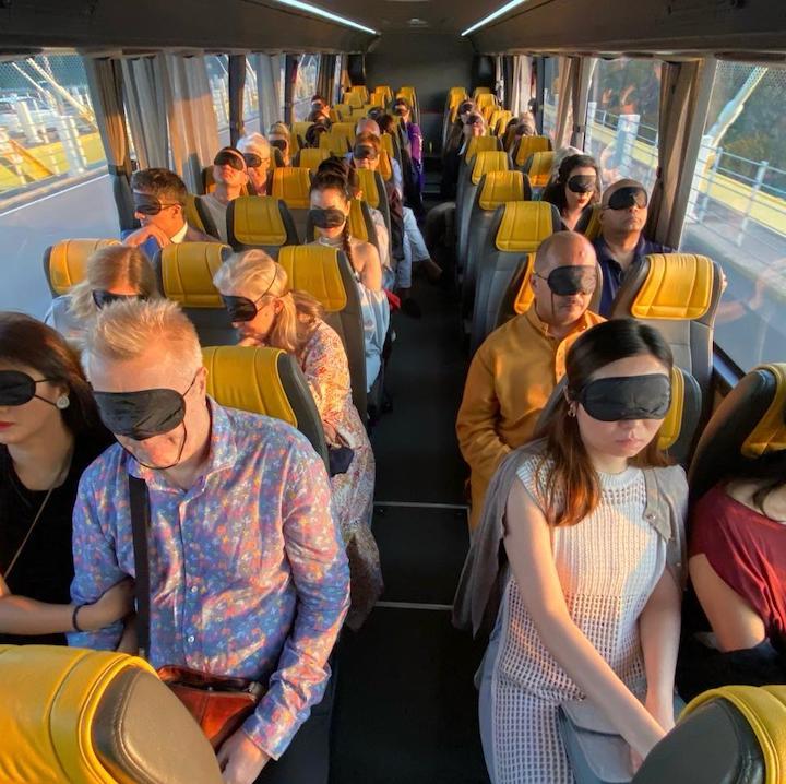 dangerous dinner hong kong blindfold bus