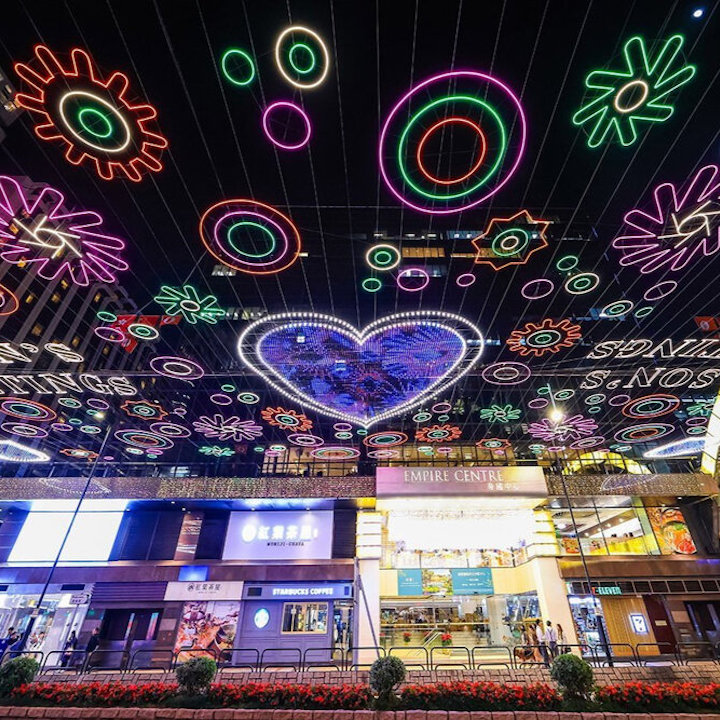 christmas lights hong kong decorations festive displays installations december 2023 sino group ruper newman in between the sky a festive beacon sino plaza china hong kong city mody lane