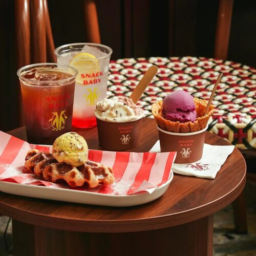 spread of ice cream and drinks from Snack Baby in Central, Hong Kong, one of the best ice cream shops in the city