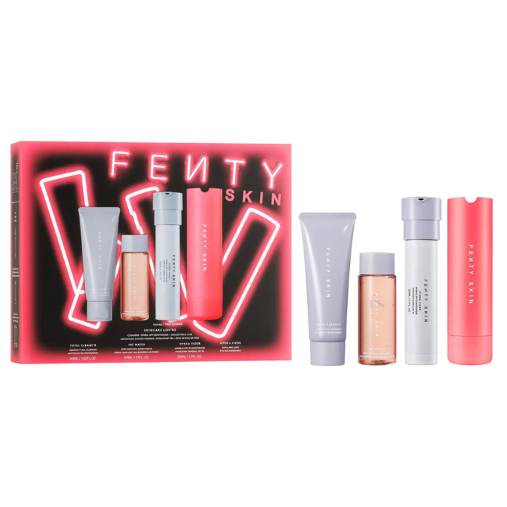 Gift Ideas For Beauty Addicts, 2024 Christmas Gift Guide: Fenty Beauty 3 piece kit holiday limited edition skincare lovers