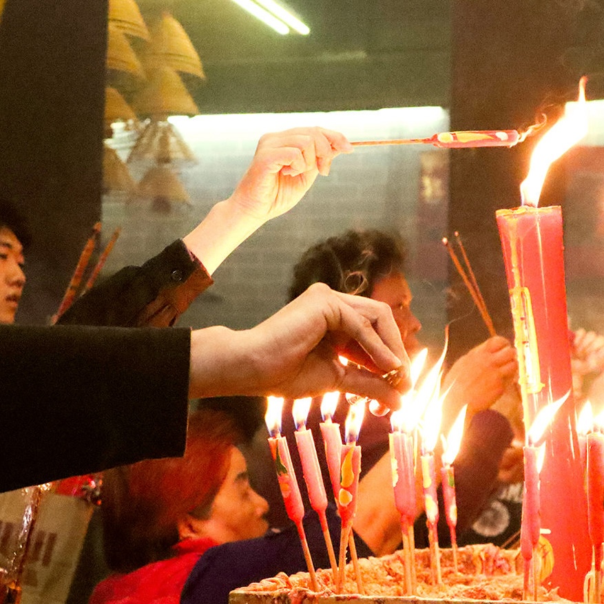 Prayers and blessings at Kwun Yam Temple, Hung Hom, Hong Kong.