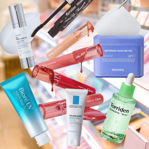 collage of popular beauty products in hong kong like mediheal cube pads, torriden serum, biore sunscreen and more