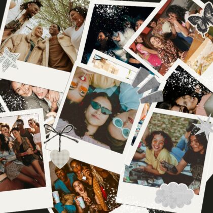 retro collage photo polaroid images of friends