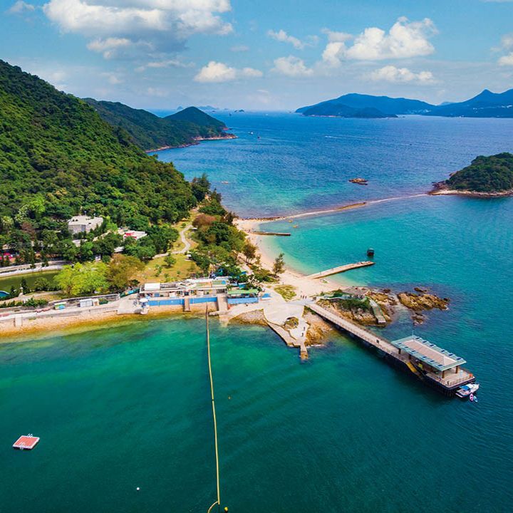 Sharp Island Sai Kung Hong Kong Kiu Tsui Pier and Beach birds eye view of the entire Sharp Island Kiu Tsui Pier