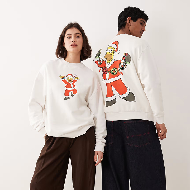 front and back of santa homer simpson sweatshirt asos design hong kong themed christmas jumper