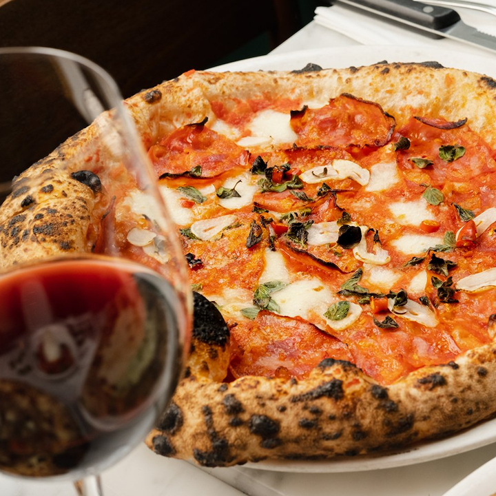 pizza and a glass of red wine from Motorino in Soho or Wan Chai, Hong Kong, one of the best pizza places in HK