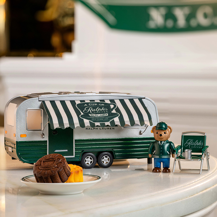 Ralph's Coffee mooncakes and mooncake gift box in a vintage camper van with a polo bear-ista figurine for 2026 mooncake offerings