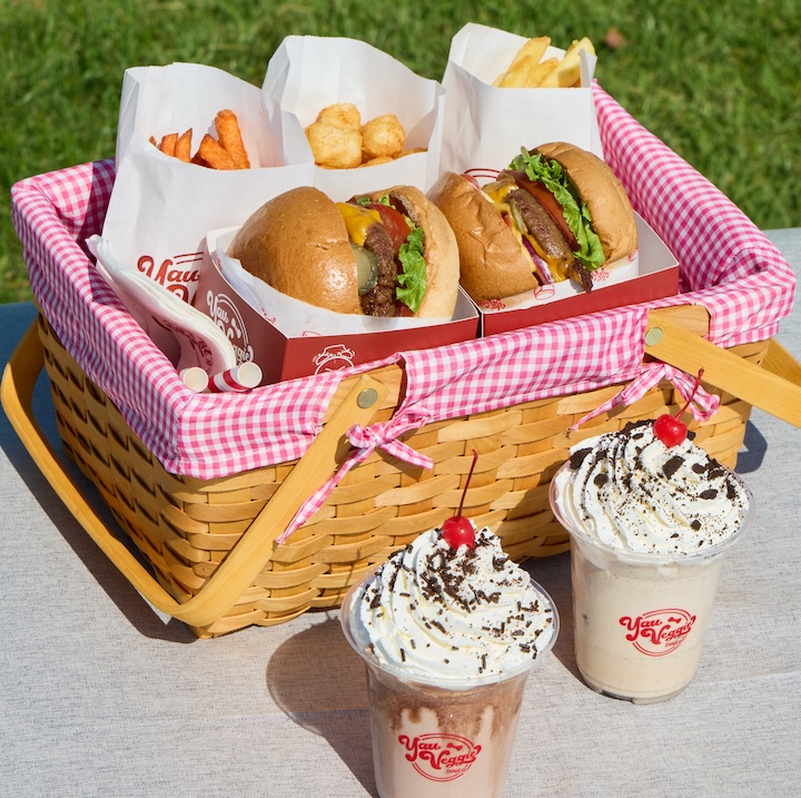 West Kowloon Cultural District Picnic Set 15 (From You Veggie) depicting plant-based burgers and milkshakes, during the inaugural WestK Picnic Fest running until October 2026