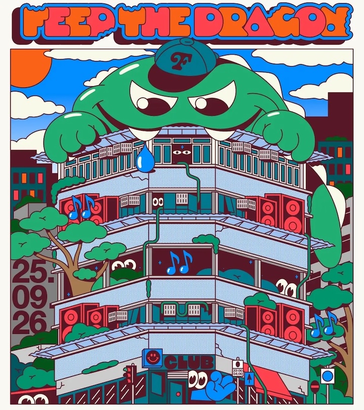 graphic poster promoting Feed The Dragon rave party at social room hong kong this weekend