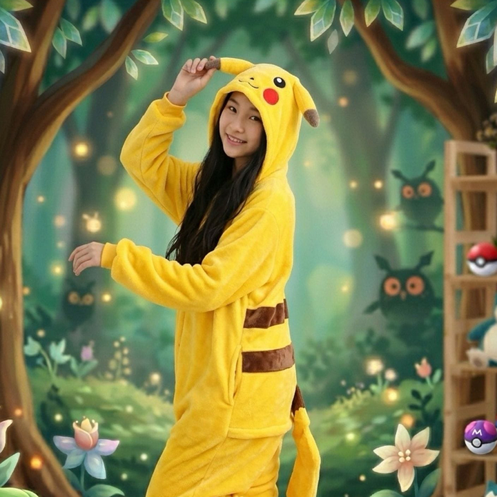 woman in Pikachu costume from YME House, where to buy halloween costumes in hong kong: ymehouse hk, my costumes HK