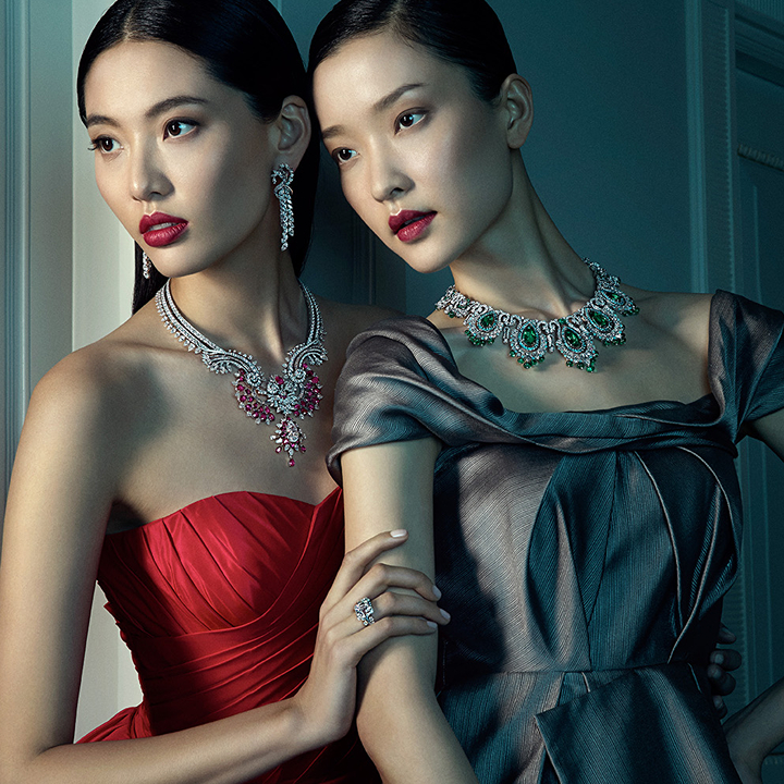 two women in an editorial photoshoot with make up done by artist Megumi Sekine