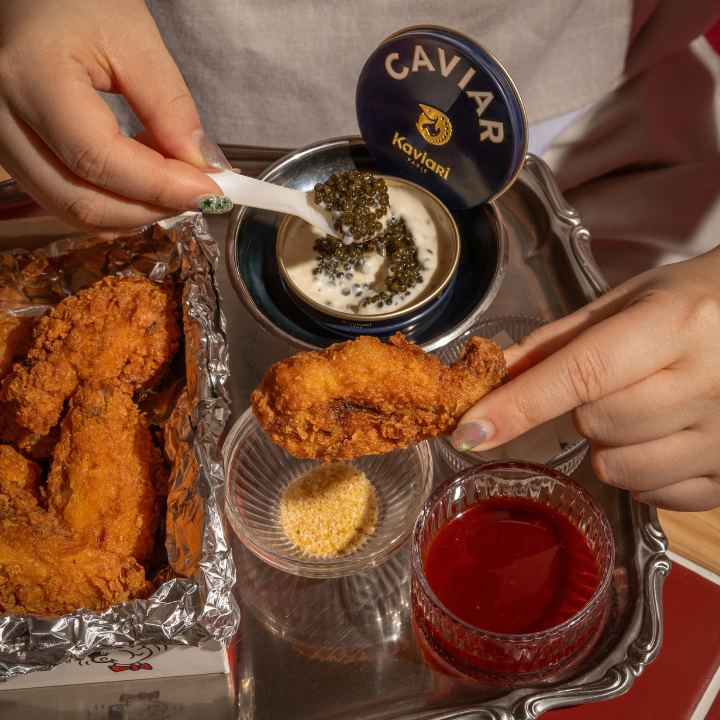 Tienmo serves caviar with fried chicke, yum!