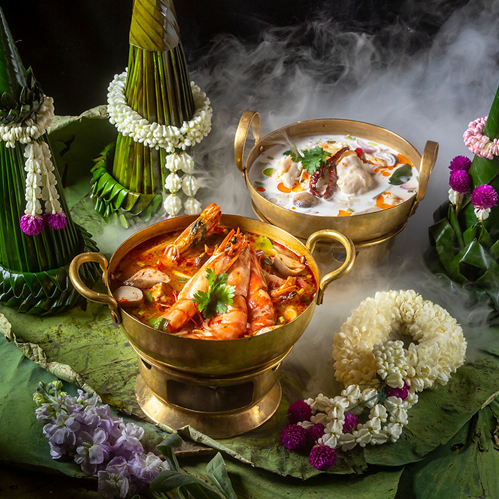 Tom Yum Koong soup dish from Nara Hong Kong, plus a Tom Kha Gai from Apinara Hong Kong in Pacific Place