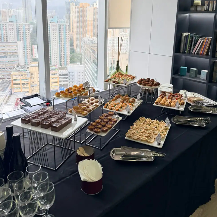 Catered party in Hong Kong by Monsieur Chatte, spread of finger food catering